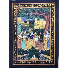 Radha Krishna Art Hindu Original Fine Painting Silk Cloth Unframed Handmade P3